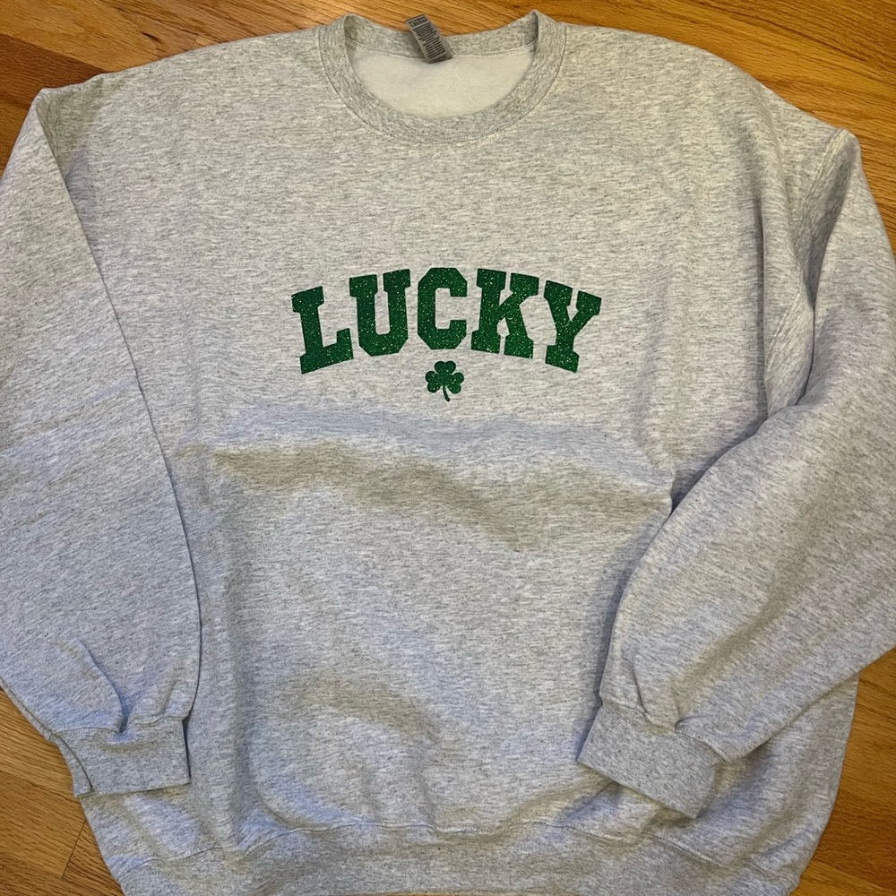 Gildan Gray Crewneck Sweatshirt with Green Shamrock